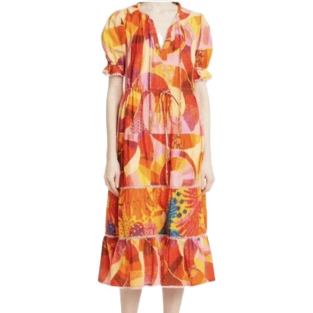 NWT Farm Rio Light Pink Patch Twirl Mixed Midi Dress - Sz M